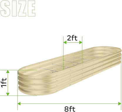 Land Guard 8×2×1ft Galvanized Raised Garden Bed Kit, 108 Gallon Capacity Raised Garden Boxes Outdoor, Oval Metal Raised Garden Beds for Vegetables, Cream Yellow(with 10 Connecting rods)