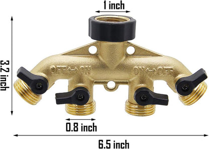 Twinkle Star 4 Way Heavy Duty Brass Garden Hose Splitter, Hose Connector 3/4", Hose Spigot Adapter with 4 Valves