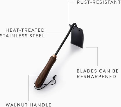 Barebones Square Hand Hoe - Garden Hoe for Weeding with a Long Handle - Japanese Gardening Tool, Sickle Garden Tool (Black/Walnut)