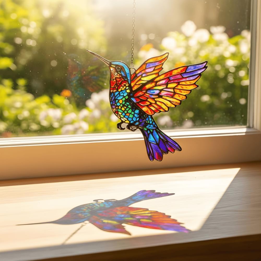 Hummingbird Handmade Artisan Resin Sun Catcher Stained Glass Effect Christmas Window Hanging Ornament Garden Decor