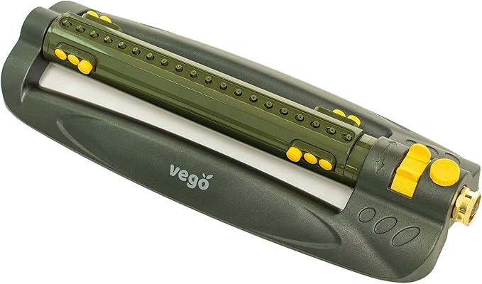 Vego Turbo Oscillating Sprinkler w/Metal Base and 20 Precision Nozzles, 3-Way Adjustable for Large Yard and Lawn Covers up to 4973 sq. ft.-Seaweed Green