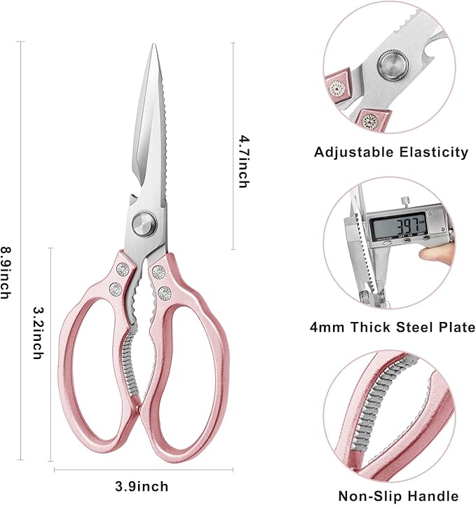 Kitchen Scissors, Heavy Duty Sharp Kitchen Shears Dishwasher Safe, Kitchen Accessories Cooking Shears for Kitchen Meat Chicken Fish Poultry Herb Bread (Rose gold)