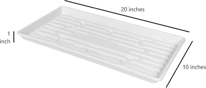 SUNPACK 10" x 20" Heavy Duty Shallow Plastic Seed Starting Tray, White, 1" (Pack of 10) - Lined with Drainage Holes for Excess Water and Aeration, Ideal for Greenhouses or Indoor Gardening