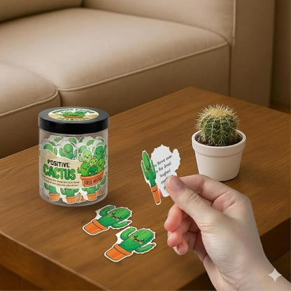 Positive Cactus Jar with 60 Daily Affirmation Cards, Emotional Support Cactus Gifts, Stress Relief, Motivational Gift, Cactus Plushies, Mini Plant Decor, Funny Gifts for Women, Positive Cactus Toy