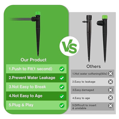 50PCS Drip Irrigation Emitters, Kalolary Adjustable 360 Degree Water Flow Drippers Emitters for 1/4" Drip Irrigation System Tubing, Irrigation Drippers for House Garden Flower beds(Medium Green)