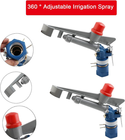 360 Degree Adjustable Sprinkler Gun 2Pcs, Large-Scale Industrial Sprinkler Irrigation Spray Gun Impact Spray for Farms Orchards Tea Gardens Forestry Wheat 1 Inch