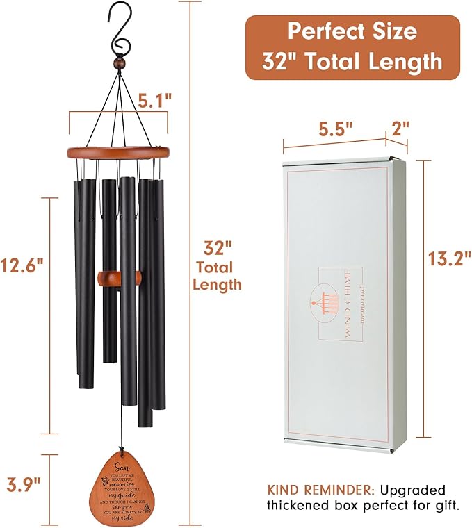 Memorial Sympathy Gifts for Loss of Son, 32" Memorial Wind Chimes for Loss of Son Sympathy Gifts, Remembrance/Bereavement Gifts for Loss of Son, Windchimes in Memory of Son
