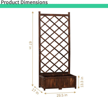 Anraja Raised Garden Bed Planter with Trellis Outdoor Wood Box 67in Flower Standing Planter Box Privacy Lattice Panels with Legs for Patio Porch w/Drainage Holes 29.5" L x 17.0" W x 67.0" H