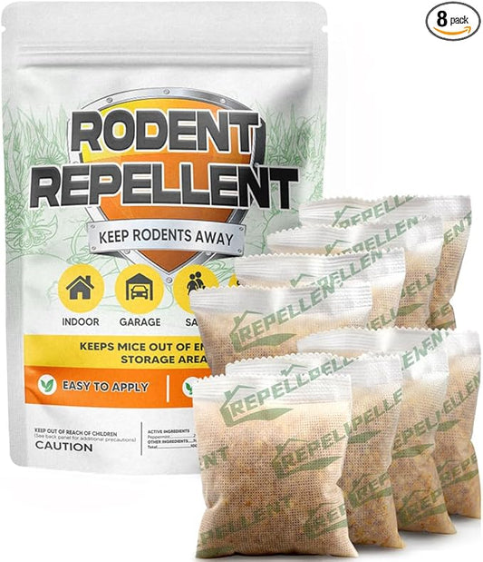 Rodent Repellent, Mouse Repellent Pouches, Mice Repellent Indoor, Mouse Deterrent Outdoor, Rat Repellent, Extra-Strength Rodent-Repelling Pouch, Peppermint to Keep Mice Away from Garage-8P