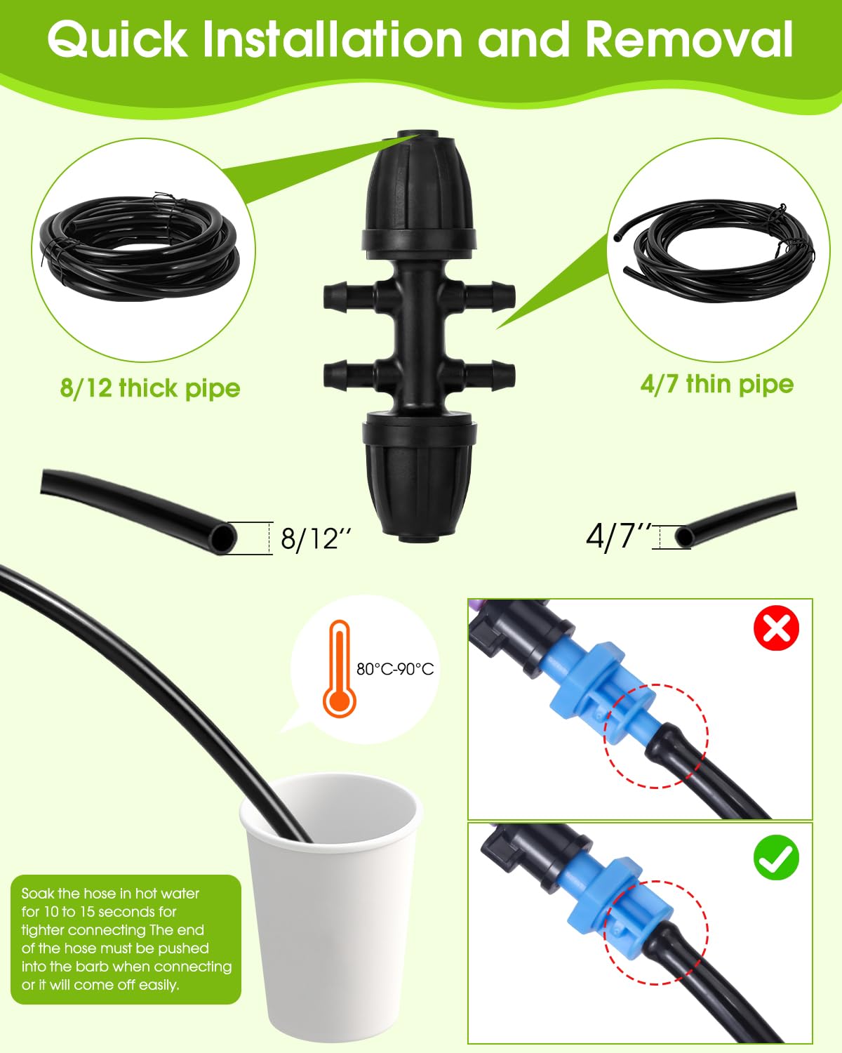 Automatic Lawn Sprinkler System with 32.8FT 8/12'' +16.4FT 4/7'' Tubing Kit, G‑Type 360 Degree Rotation Sprinkler Watering for Drip Irrigation, Watering Plants, Yard & Lawn Care
