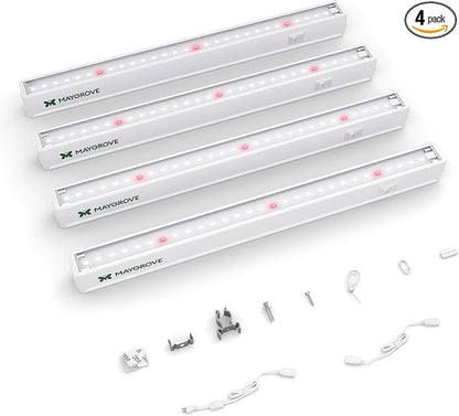 Plant Grow Lights 1FT, Red-Enhanced Full Spectrum 5000K, 28W(4 x 7W), T5 LED Grow Light Strips for Leafy Greens and Vegetables, High PPFD, Linkable, White, 4-Pack