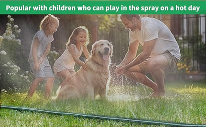 50 FT Flat Sprinkler Hose for Lawn Watering Garden Soaker Hose with Holes, Heavy Duty Lightweight No-Kink Water Hose with Stakes, Irrigation Hose, Great Fun for Kids and Dog