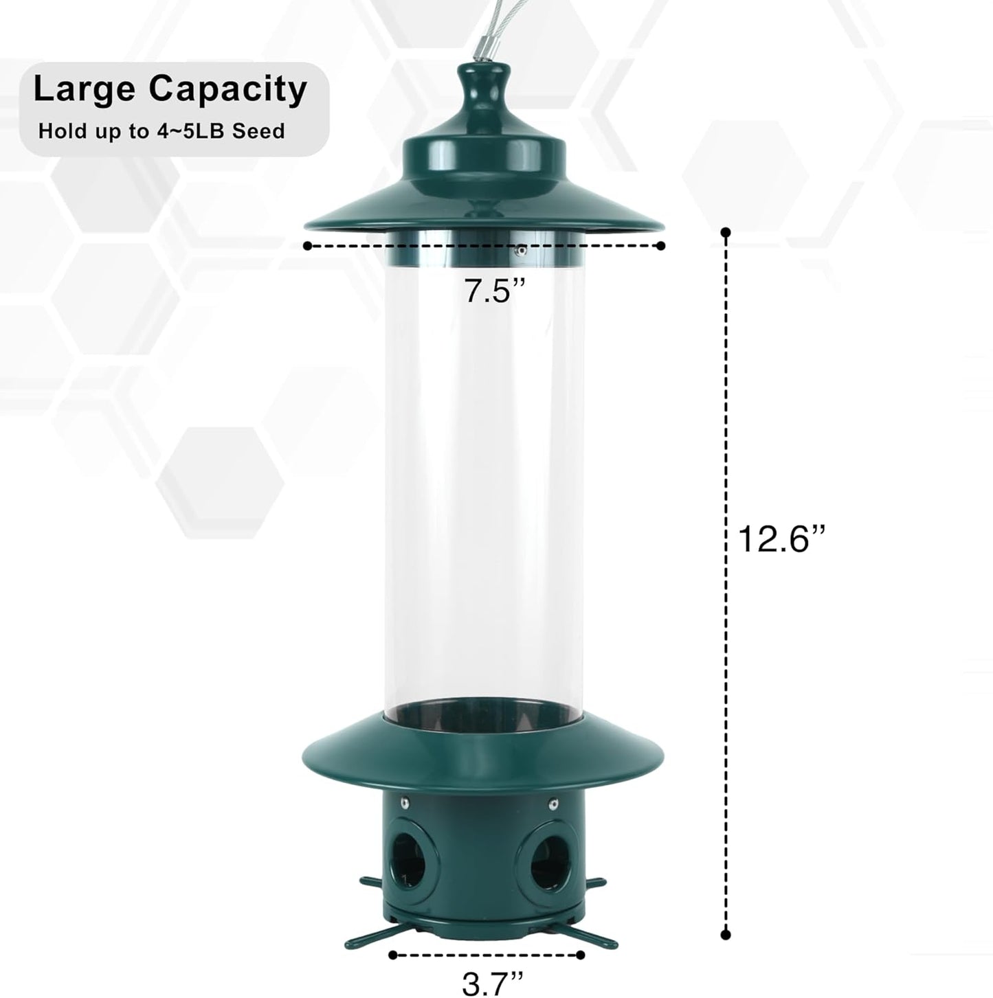 Squirrel Proof Bird Feeders, Heavy Duty Metal Wild Bird Feeders, Bird Feeders for Outdoors Hanging, Large Capacity, Easy-to-Fill and Clean, 4 Metal Perches, 2.5L, Garden Green