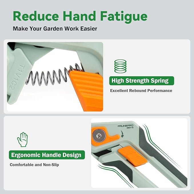 PrunePro 8" Professional Pruning Shears for Gardening Bypass Hand Pruner Stainless Steel Sharp Garden Scissors Plant Flower Rose Garden Clipper - 2 Pack