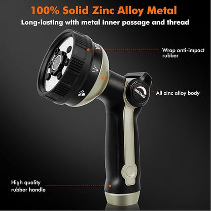 RESTMO Full Shower Hose Nozzle, Metal Spray Nozzle for Garden Hose, 8 Spray Patterns, Water Hose nozzle with Thumb Control, Ideal for Outdoor Lawn & Plant Watering, Car & Pet Washing, Bronze