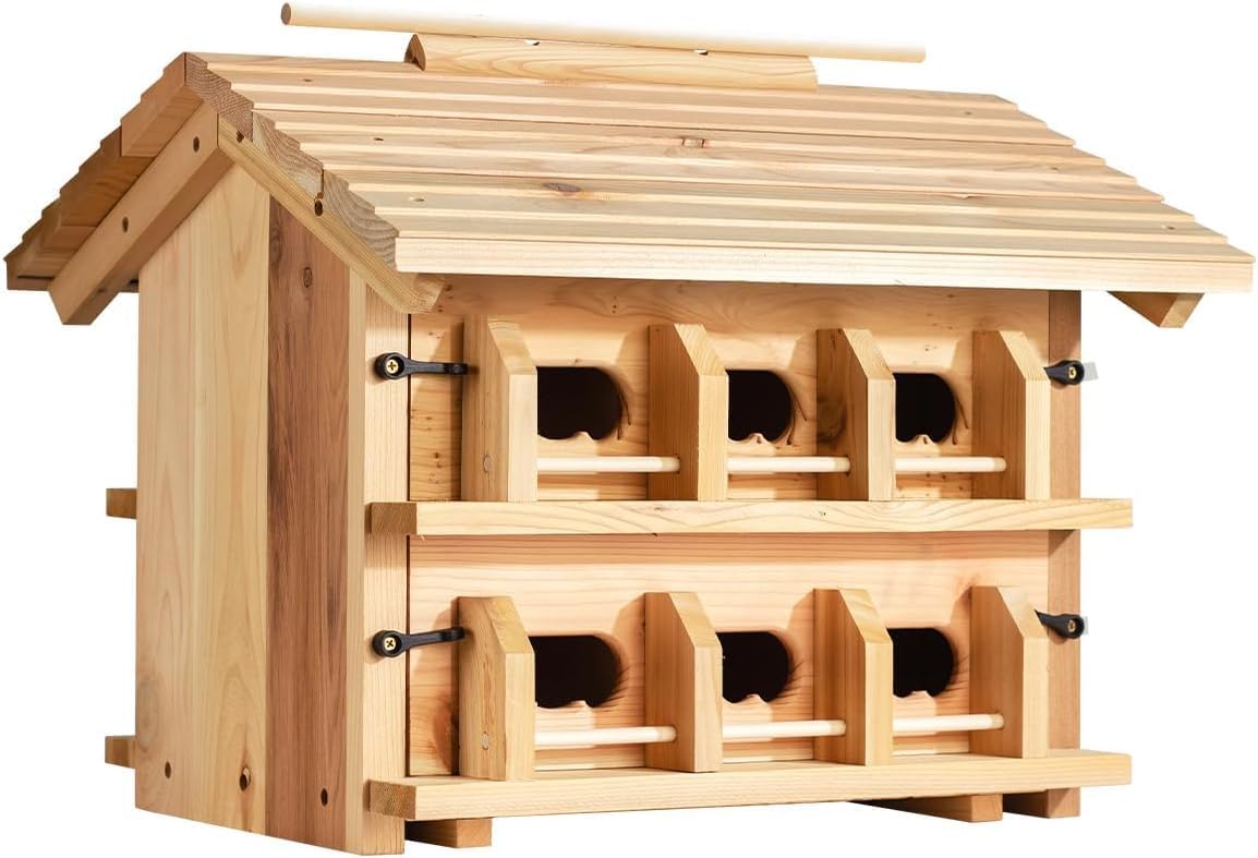 Martin House Birdhouse for Outside, Starling Resistant Opening, with 12 Hole Rooms for Outdoor,Solid Western Red Cedar Wood Construction, Post Mountable, Bird House for Outside