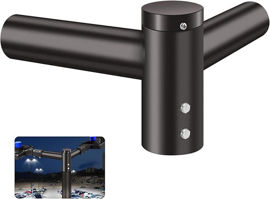 Mounting Bracket Tenon Adapter, Solid Heavy Duty Double Horizontal for Round Pole 2-3/8"0.D. Twin Spoke Extended Bracket Arm for Slip Fitter Parking Lot Light Mount Street Shoebox Lights