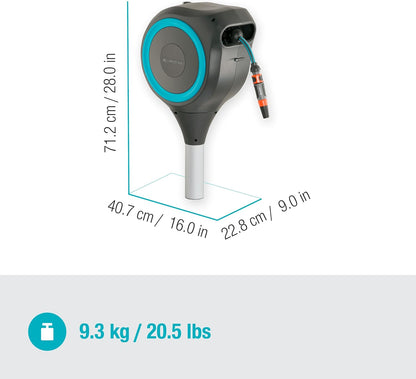 GARDENA 18614 | 66' x 1/2" Automatic Retractable Garden Hose Reel on Metal Spike, Outside Garden Hose with 360° swivel. No Holes in your house, Easy Installation, No Tools Required