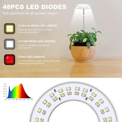Grow Lights for Indoor Plants, Full Spectrum Halo Growing lamp with Detachable Base, Height Adjustable, 3 Colors, 10 Dimming, Automatic Timer, Plant Light for Small Plants Growing, 2-Pack