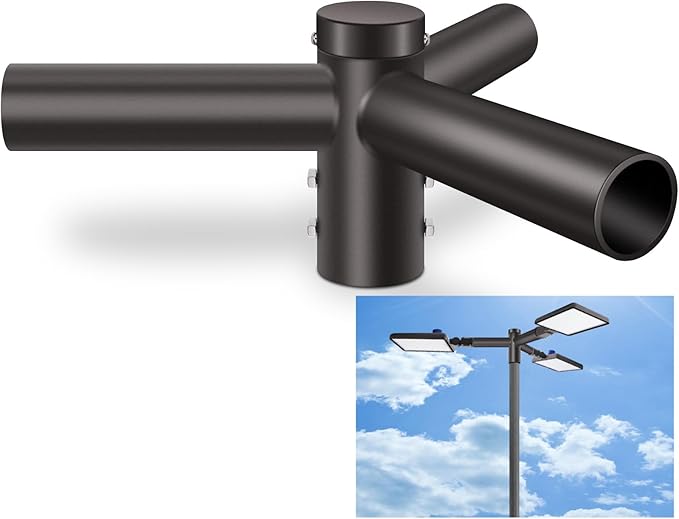ledmo Triple Bracket Tenon Adaptor, 120° 2-3/8" Round Adjustable Slip Fitter Mount Pole Bracket, Heavy Duty 3 Outdoor Lights Mounting Spoke Arm for Parking Lot Street Light Floodlight