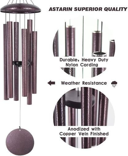 ASTARIN Wind Chimes Deep Tone, 36 Inch Large Metal Windchimes Outdoor Large Deep Tone with 6 Metal Tubes Deliver Soft Melody, Tuned WindChimes for Garden Balcony Patio and Home Décor. Bronze