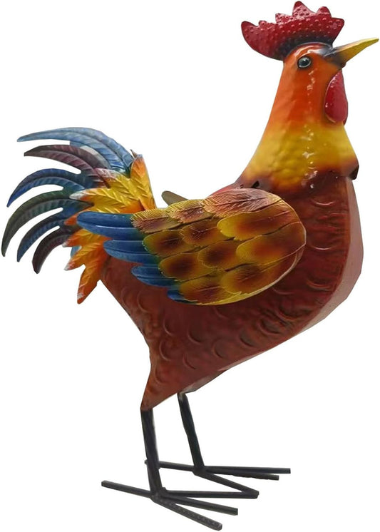 Metal Rooster Decor， Chicken Animal Yard Art Lawn Ornament Figurines Artwork for Outdoor, Patio,Backyard and Home Kitchen Decoration (Maroon)