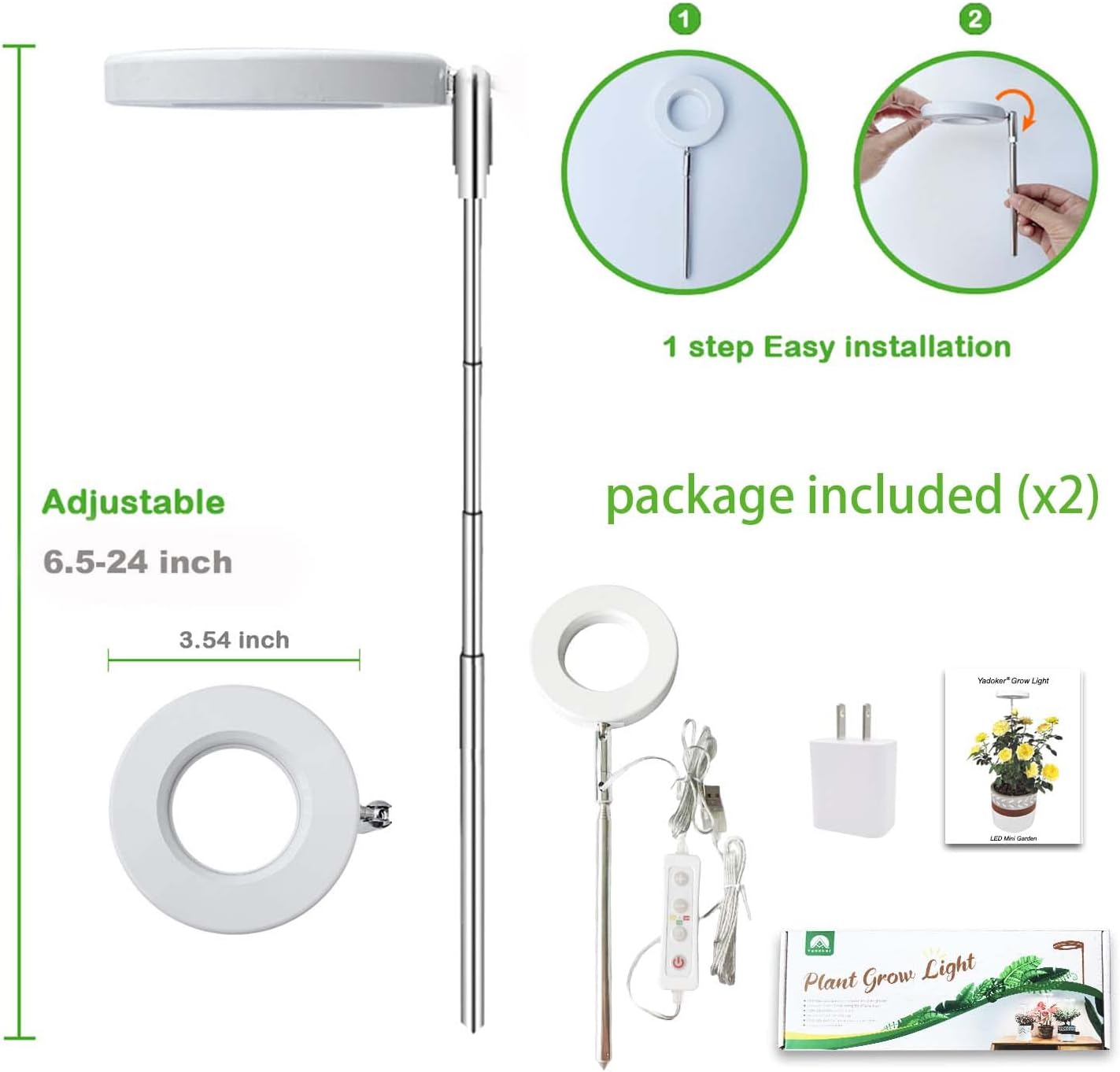 Plant Grow Light,Yadoker LED Growing Light Full Spectrum for Indoor Plants,Height Adjustable, Automatic Timer, 5V Low Safe Voltage,Idea for Small Plant Light…