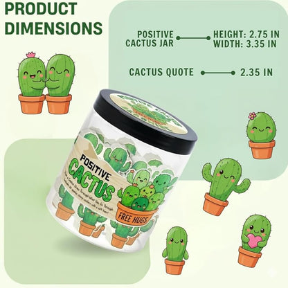 Positive Cactus Jar with 60 Daily Affirmation Cards, Emotional Support Cactus Gifts, Stress Relief, Motivational Gift, Cactus Plushies, Mini Plant Decor, Funny Gifts for Women, Positive Cactus Toy