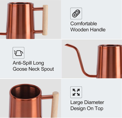 Watering Can Indoor Plants, 35 oz/1000 ml Metal Stainless Steel Watering Can Pot with Long Spout for Indoor House Plants Bonsai Outdoor Garden Flower Decorative (Copper)