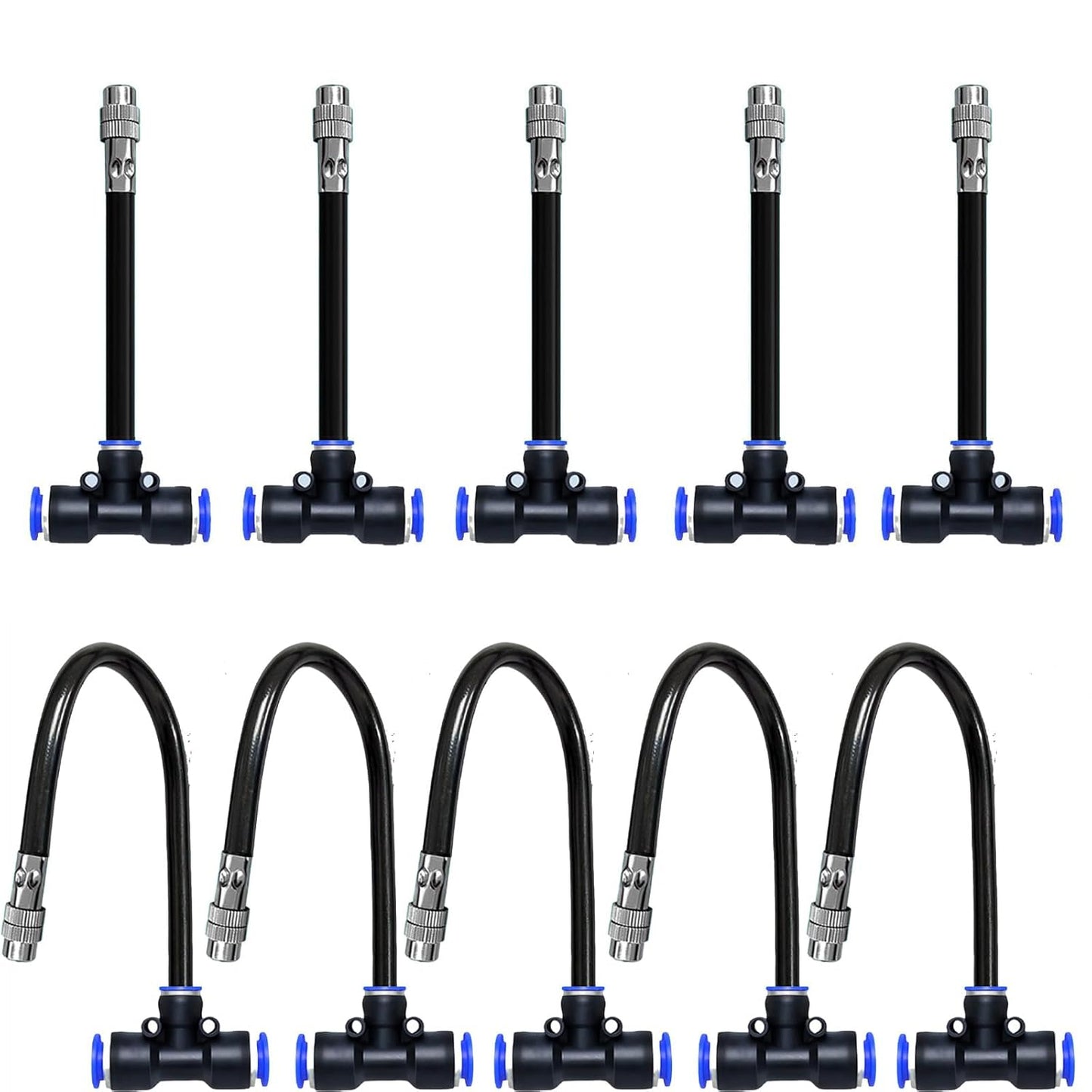 8mm Tee Sprinklers for Yard 10-Pack with Adjustable Micro Mist and Irrigation Cooling for Garden Irrigation, Machine Tool Cooling and More (8")