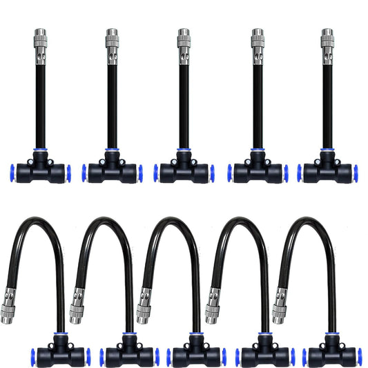 8mm Tee Sprinklers for Yard 10-Pack with Adjustable Micro Mist and Irrigation Cooling for Garden Irrigation, Machine Tool Cooling and More (8")