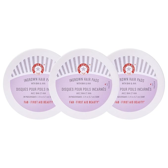 First Aid Beauty - Ingrown Hair Pads with BHA + AHA - Aftershave Treatment Pads Help Men & Women Prevent Razor Bumps, Exfoliate Underarms & Bikini Area, Compostable for Daily Use - 3ct, 84 Pads Total