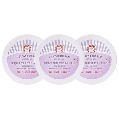 First Aid Beauty - Ingrown Hair Pads with BHA + AHA - Aftershave Treatment Pads Help Men & Women Prevent Razor Bumps, Exfoliate Underarms & Bikini Area, Compostable for Daily Use - 3ct, 84 Pads Total