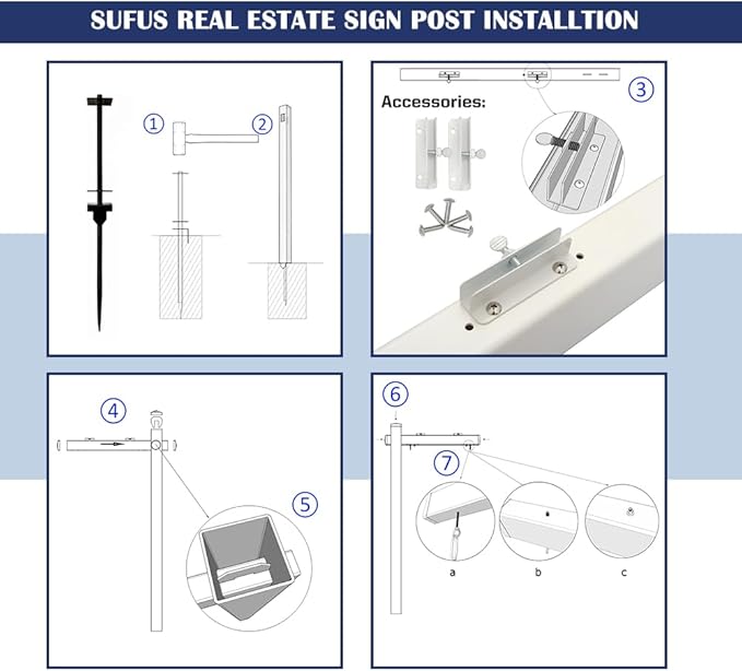 Vinyl PVC Real Estate Sign Post 6' Tall (4"x 4"x 72"), Realtor Yard Sign Post with Flat Cap for Open House and Home for Sale, 36" Arm Holds Up to 24" Sign, White (No Sign)