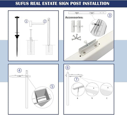 Vinyl PVC Real Estate Sign Post 6' Tall (4"x 4"x 72"), Realtor Yard Sign Post with Flat Cap for Open House and Home for Sale, 36" Arm Holds Up to 24" Sign, White (No Sign)