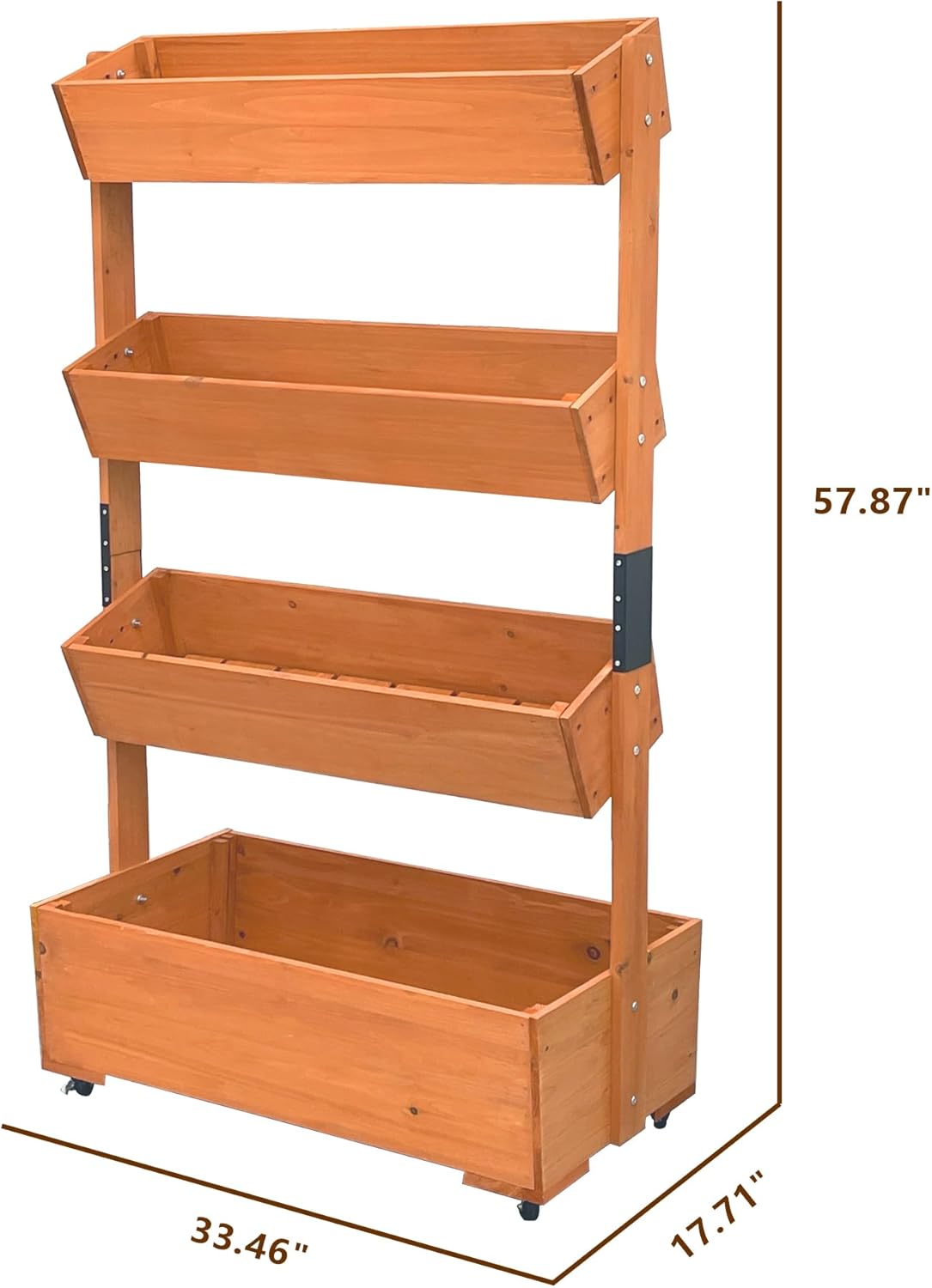 Wooden Elevated Garden Bed, Vertical 4-Storey Wooden Flowerpot Box with Wheels, Adjustable Flowerpot Box, Suitable for Outdoor and Indoor Balconies, Vanilla Garden Gardening Vegetables