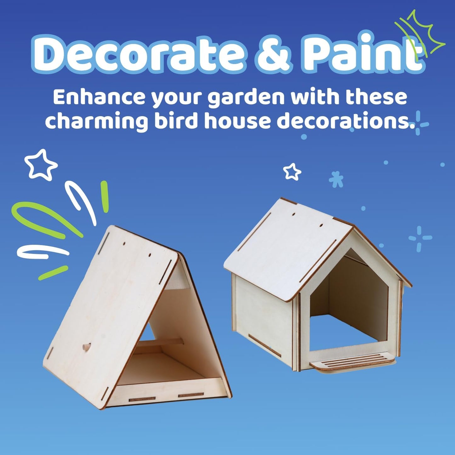 Neliblu Bird Houses to Paint for Kids - Wooden - 12 Pc, Plywood, Durable Material, Educational Fun, Complete Set, Child-Safe, Bulk Crafts - Paint a Bird House Kit for Kids