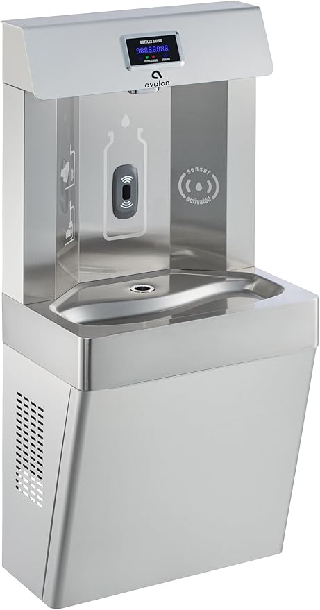 Avalon Wall Mounted Water Fountain with Bottle Filling Station, High Capacity Cooling, Sensor Dispensing, Self Cleaning, Digital Bottle Counter Display, Dual Filtration, ADA Compliant