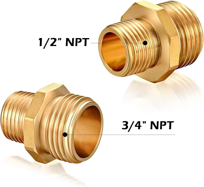 Solid Brass Garden Hose Adapters Bathroom Shower Hose Adapters Connectors Adapter,GHT To NPT Adapter Pipe Fitting Connect (3/4" GHT Male to 1/2" NPT Male)