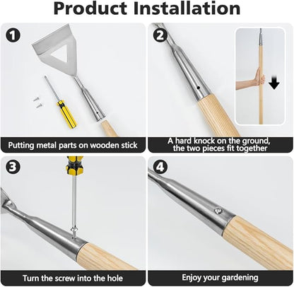 Berry&Bird Dutch Hoe, Stainless Steel Head with Wooden Handle Weeder, Women Heavy Duty Garden Tool for Weeding and Cultivating