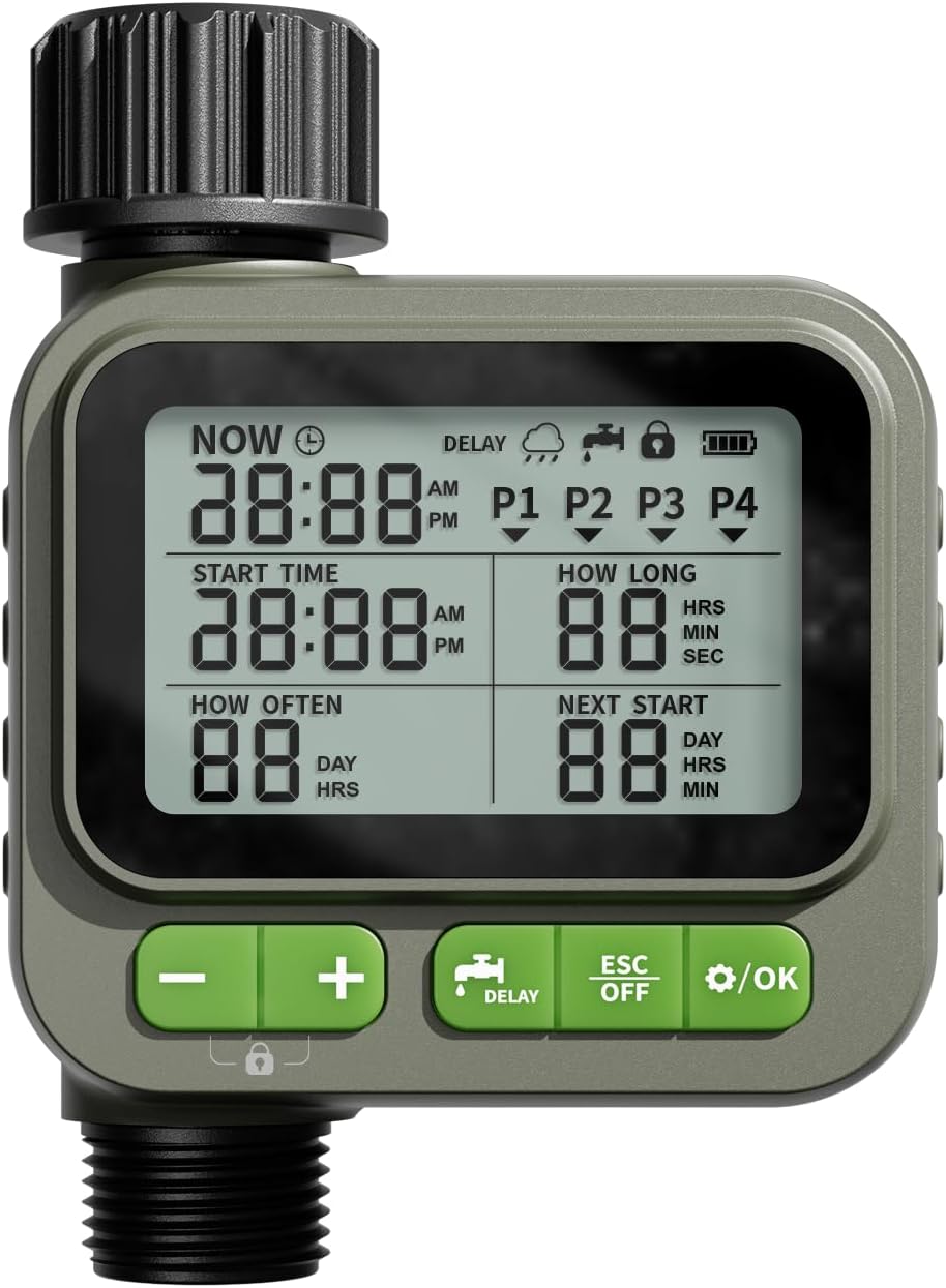 NexusLab Sprinkler Timer, 4 Customizable Programs Sprinkler Drip Irrigation, IP65 Waterproof, Auto Rain Delay Manual Mode, Child Lock, Water Timer for Lawn Yard Garden Watering (2025)