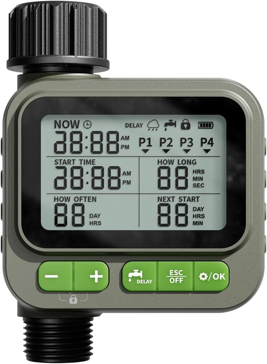NexusLab Sprinkler Timer, 4 Customizable Programs Sprinkler Drip Irrigation, IP65 Waterproof, Auto Rain Delay Manual Mode, Child Lock, Water Timer for Lawn Yard Garden Watering (2025)