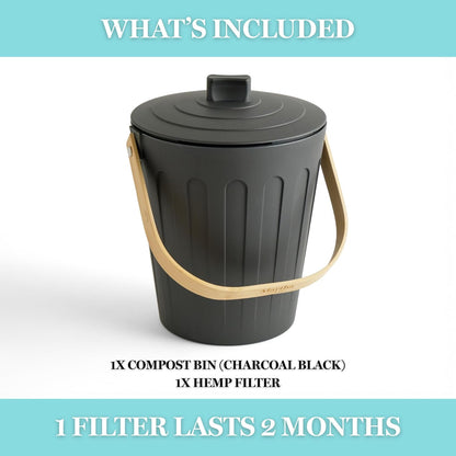 Martha Stewart Indoor Compost Bin | Countertop Composting Bucket for Kitchen | .7 Gallon Capacity | Includes Filter | Plant Based Materials | Charcoal Black