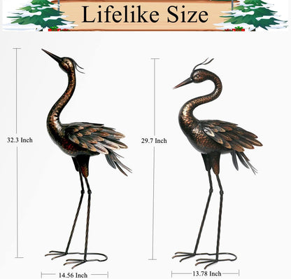 Shorayn Metal Crane Garden Statue, Garden Sculptures & Statues, Bronze Crane Ornaments Yard Art for Backyard Patio Lawn Decorations