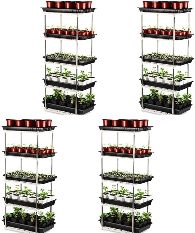 4 Pcs 5-Tier Plant Stand for Seedling Trays Storage (White)