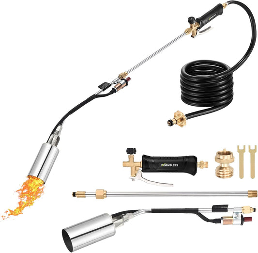 Propane Torch Weed Burner, Weed Torch with 10FT Hose, High Output 1,800,000 BTU Flame Thrower Kit with Flame Control and Adapter, Propane Torch for Weeds Burning, Snow Melting