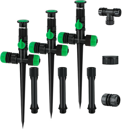 RESTMO Flexible Sprinkler System with Metal Spike Base, Above Ground DIY Irrigation Kit, Multi-Adjustable Lawn Sprinkler Set, Ideal for Plant and Flower Bed Watering (Garden Hose Not Included)