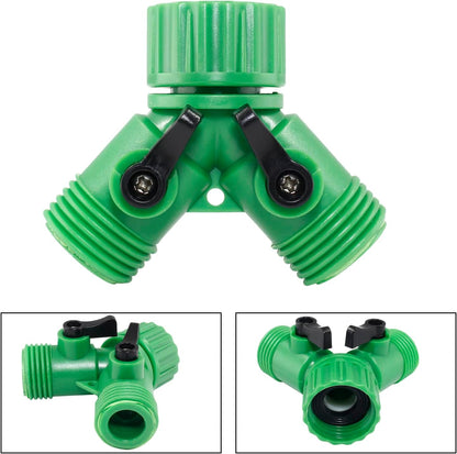 6 Pcs 2 Way Hose Adapter Y Valve Garden Hose Connector Non Rust Spigot Faucet Adapter, 3/4 Garden Hose Y Connectors Plastic Hose Splitter with Faucet Watering Shut Off Valves (Pale Green)