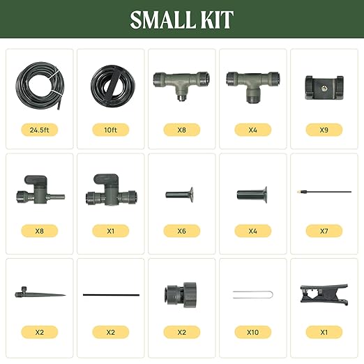 Vego Garden Irrigation Kit - Drip Irrigation System for Raised Garden Beds, Efficient Watering Solution for Vegetables, Flowers, and Plants, Easy DIY Installation (Small)