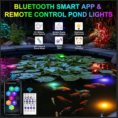 RGB Underwater Pond Lights, Super Bright LED Submersible Fountain Lights Colored Landscape Spotlights, Bluetooth APP Control IP68 Waterproof for Fish Aquarium Tank Garden Yard Pool (Set of 3)